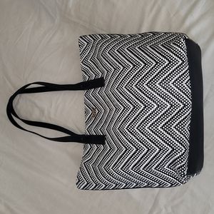 Michael Kors Dark Blue & White Chevron Large Woven Leather Tote Bag Purse NWT